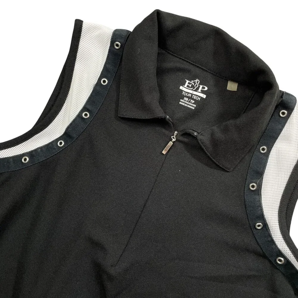 EP Pro XS Black whtie Sleeveless Vented Arms 1/4 Zip‎ 100% Polyester Tennis Golf